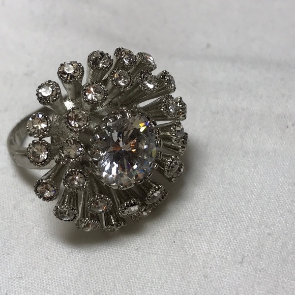 Fireworks rhinestone ring, silver tone, clear rhinestones - Picture 1 of 8